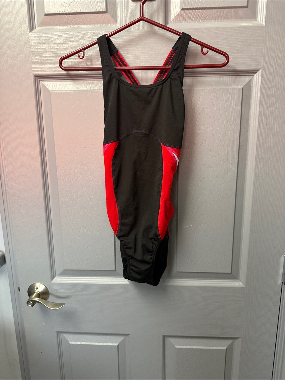 Speedo Black and Red Cross-Back One-Piece Swimsuit